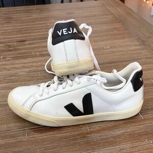 Veja White Leather Sneakers with Black Logo Heel